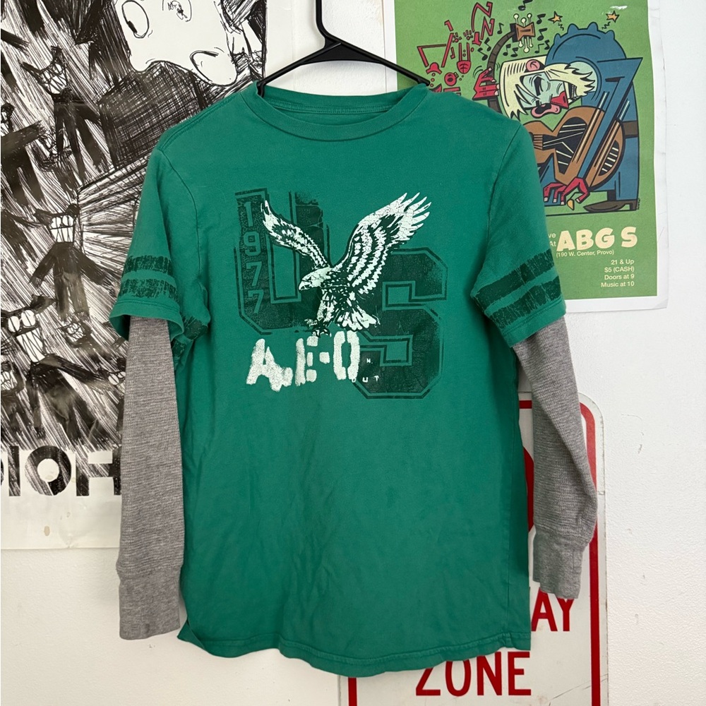 American Eagle Outfitters Green and Gray Long Sleeve Tees